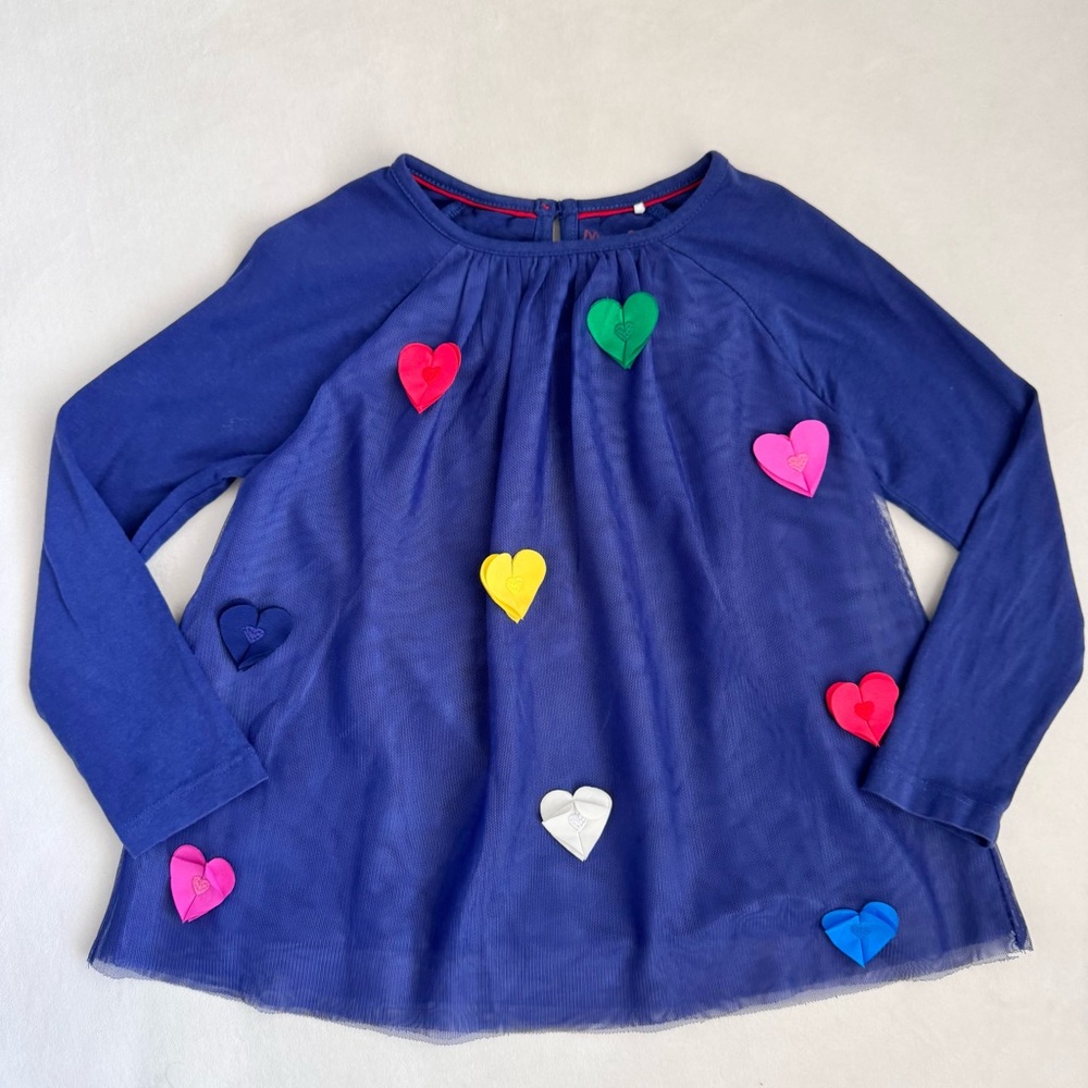 Mini Boden Flutter Top with Rainbow Hearts